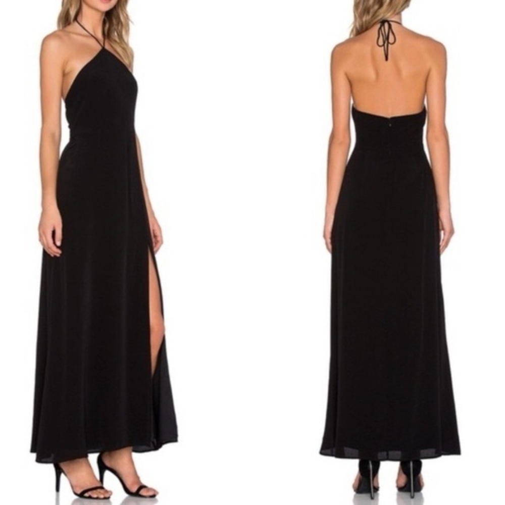 Lovers + Friends Black Halter Maxi Dress with Side Slit